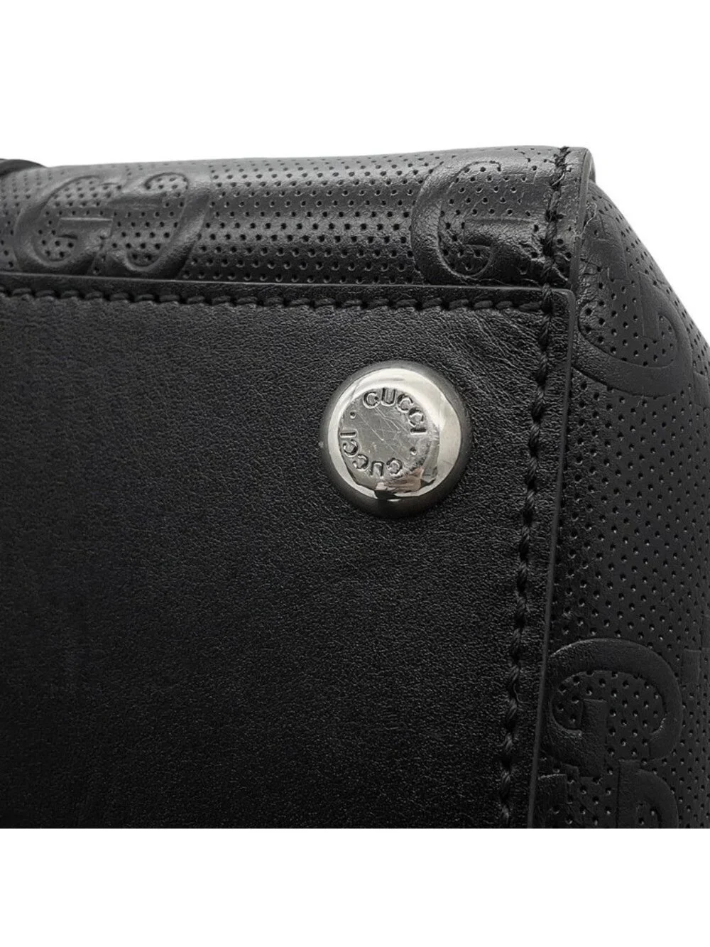 Gucci Tote Bag GG Embossed Leather Black